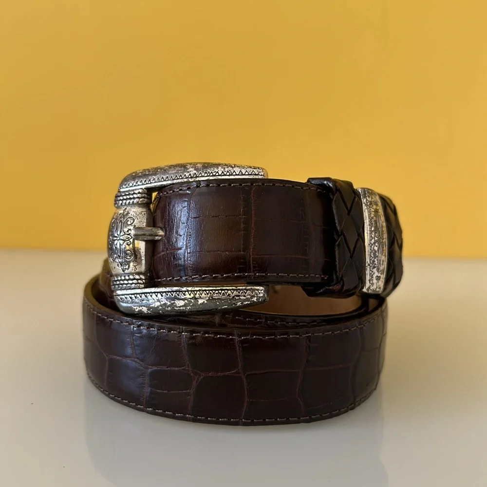 Brighton Croc Embossed Leather Belt Dark Brown Size L